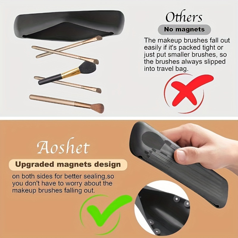 Aoshet Makeup Brush Holder, Portable Makeup Brush Organizer Travel Case,  Silicone Makeup Brush Bag, Waterproof and Easy to Clean Cosmetic Brush