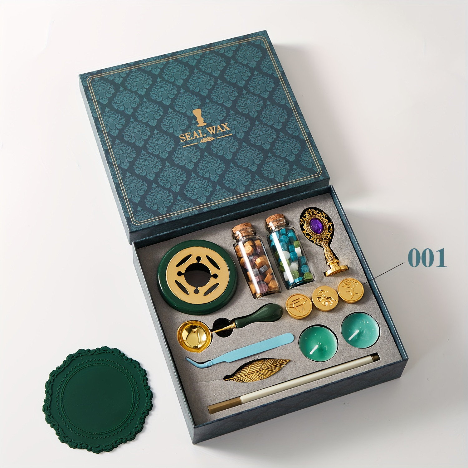 Initial Wax Seal Stamp, Sealing Wax Bead, Melter Boxed Gift Set –