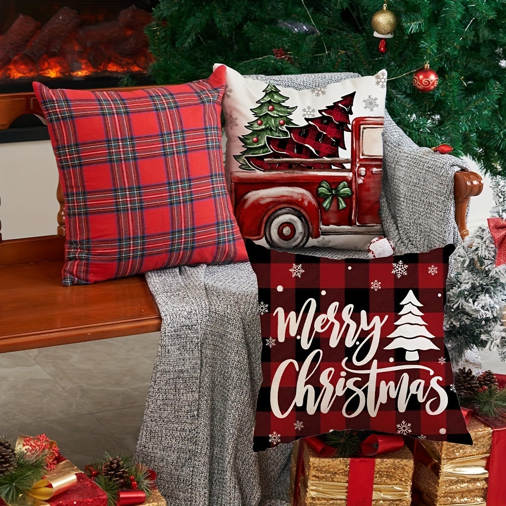 Red And Black Buffalo Plaid Christmas Pillow Covers 18x18 - Temu