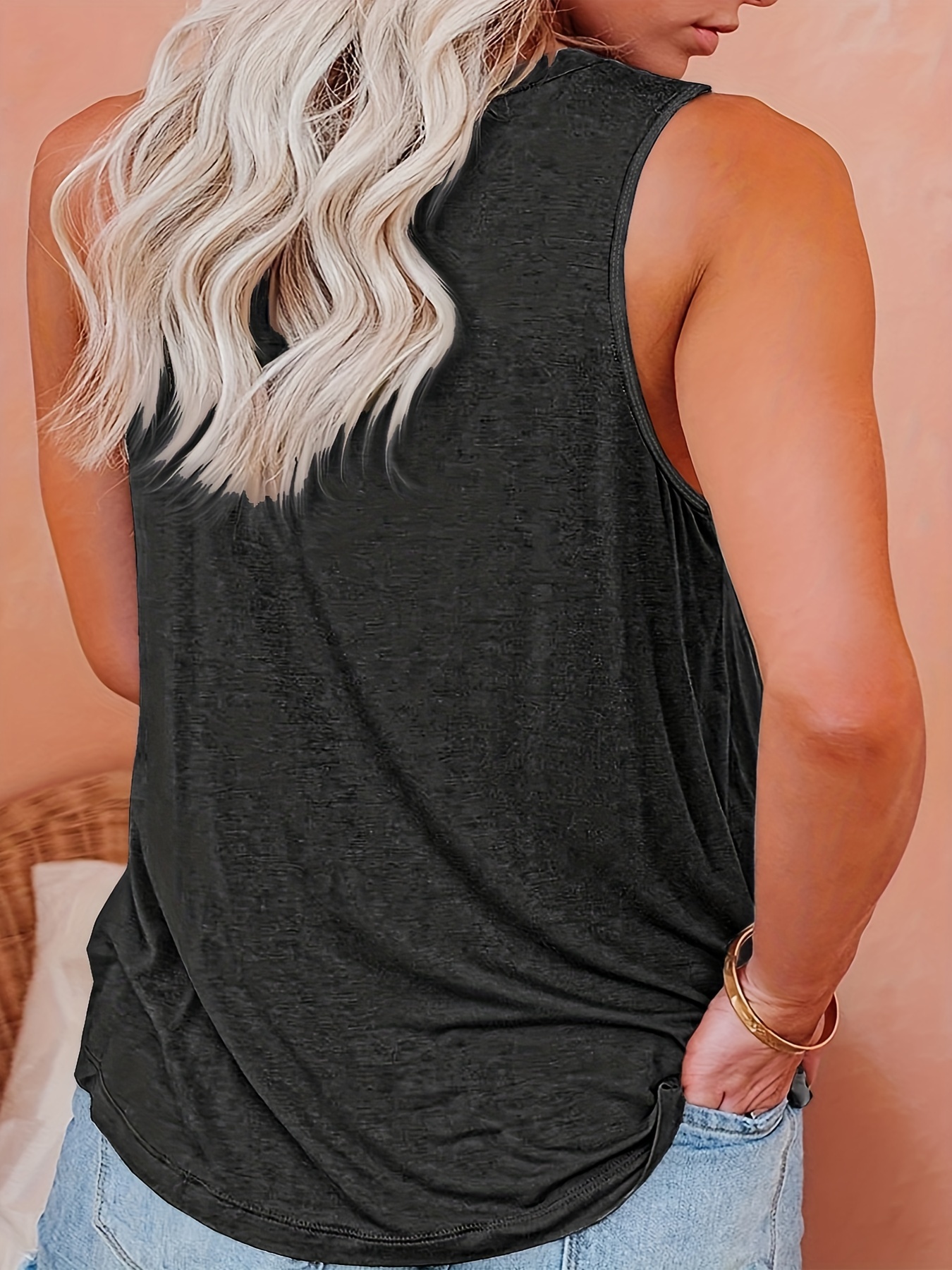 Sun & Moon Print Tank Top Round Neck Casual Slogan Plus Women