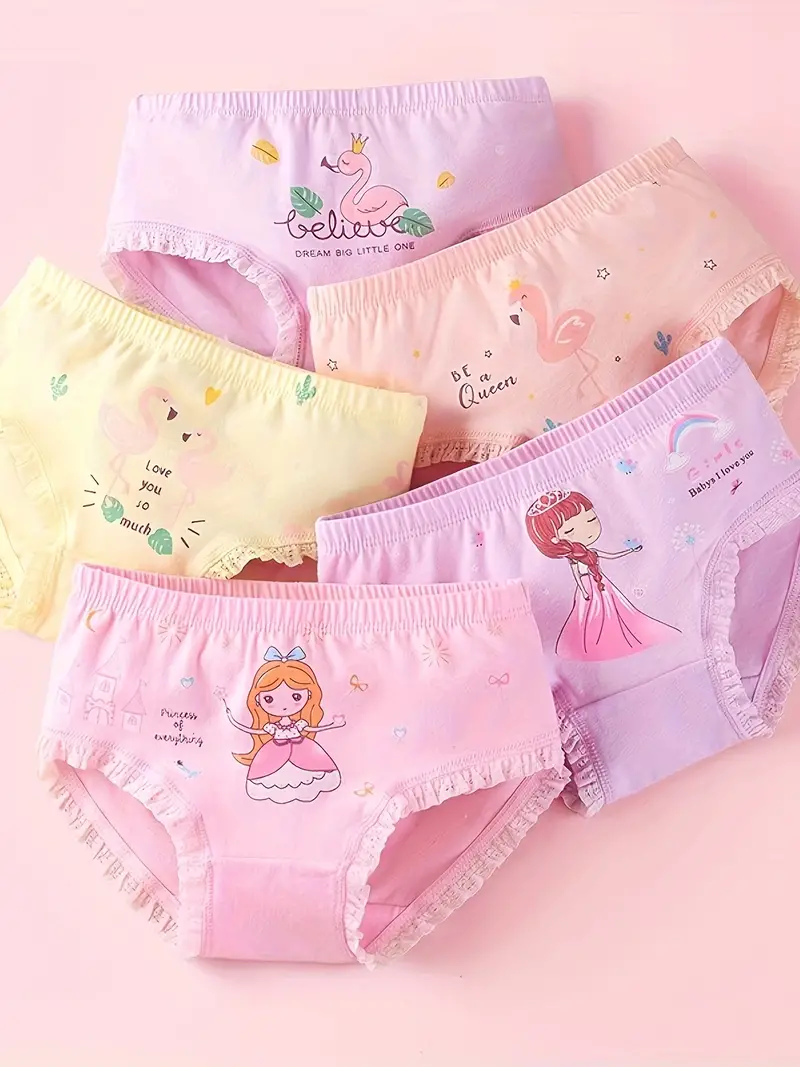 5pcs Toddler Girls Briefs Cute Cartoon Princess Print Cute Bottoming  Underwear Comfy Breathable Panties
