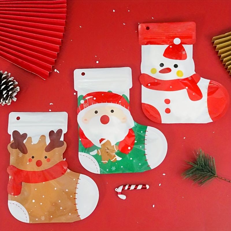 3pcs Christmas Socks Food Storage Bags Gift Cartoon Ziplock Bag Candy  Packaging Bag Gift Bag