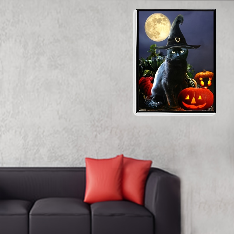 Halloween Diamond Painting Kits For Adults Witch And Black Cat 5d