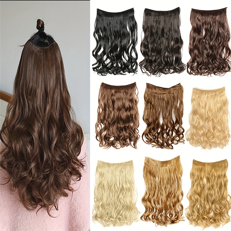 Fine Plus Invisible Wire Hair Extensions with Transparent Wire Adjustable  Size 2 Clips Long Wavy Line Secret Hairpiece 16 Inch