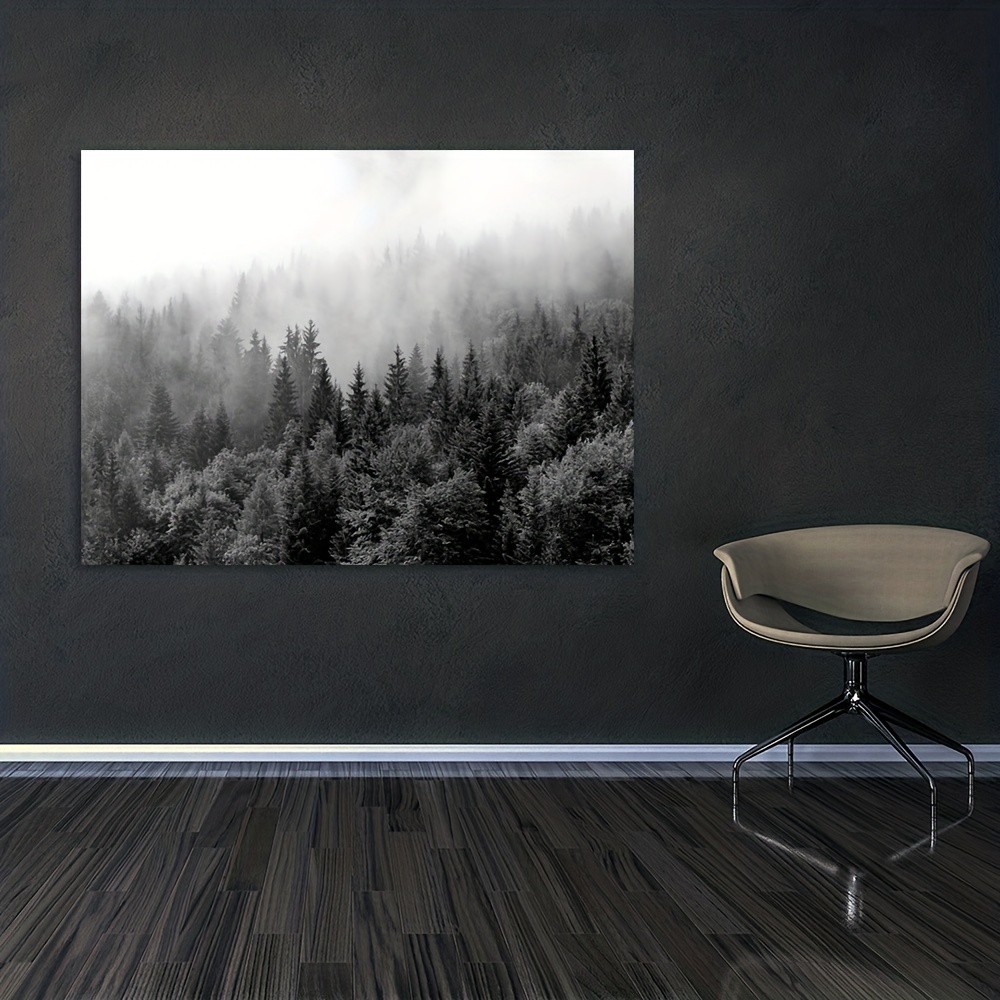 1pc Art Canvas Poster Peinture For t Montagne Brumeuse En Noir