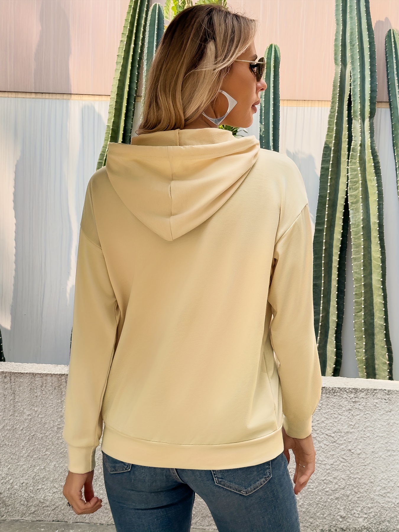 Solid Color Pullover Sports Hoodie Long Sleeve Casual Hooded Temu