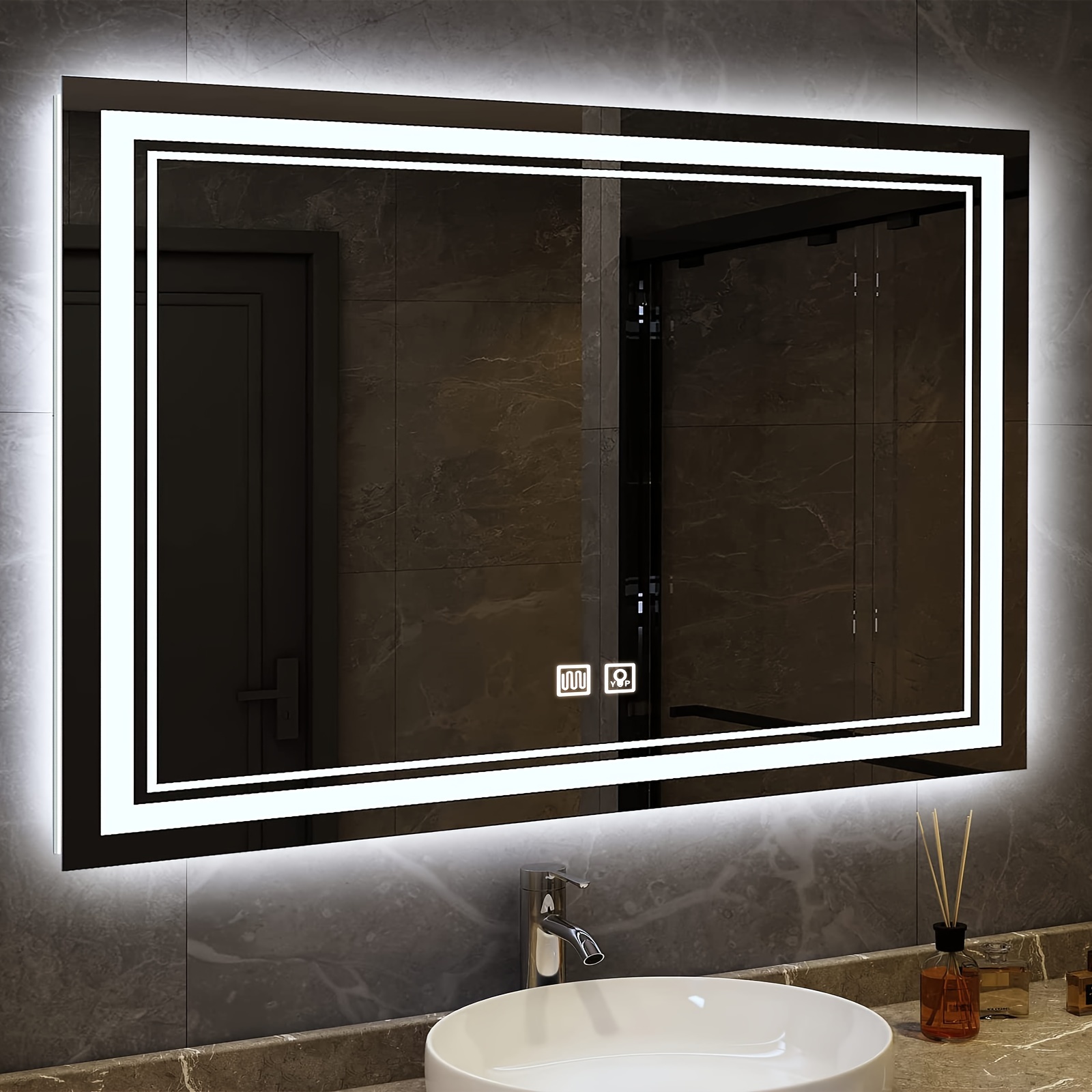 Espejo redondo con marco dorado LED de 32 pulgadas, espejo redondo de baño  con luz, espejo de tocador iluminado montado en la pared, diseño antivaho e