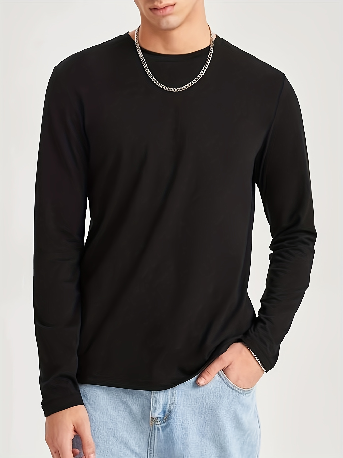 Camiseta de cuello alto para hombre, camisa de manga larga, lisa, ajustada,  informal, a rayas, talla grande 4XL-M, Otoño e Invierno