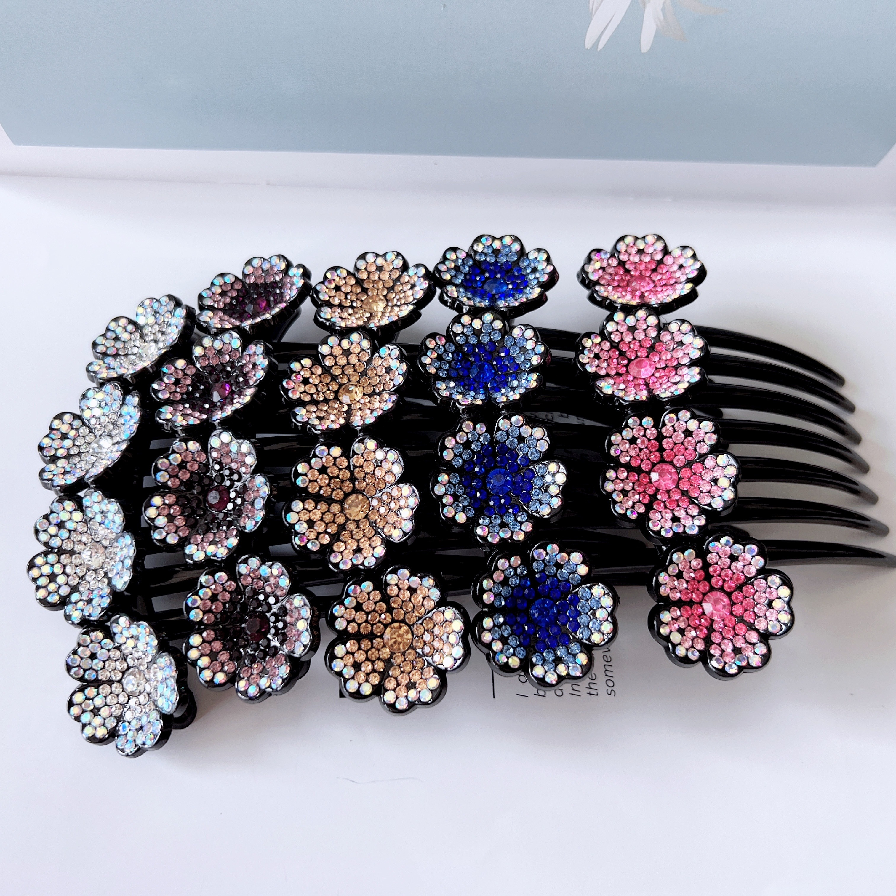 Vintage Rhinestone Flower Spring Clip Back Head Flash Metal - Temu