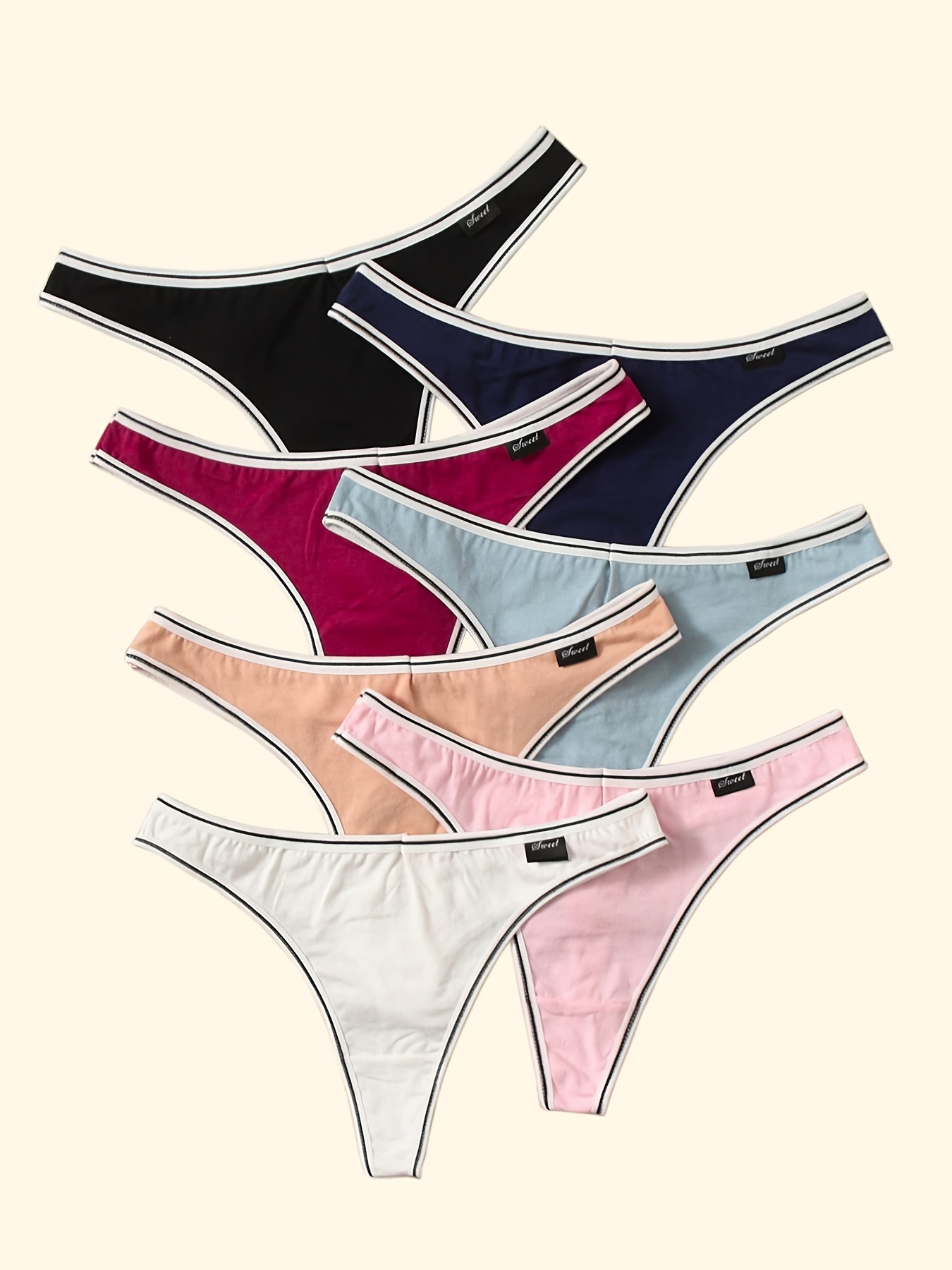 7 Bragas Bikini Hilo Colores Mixtos Mujer Tanga Acanalada - Temu