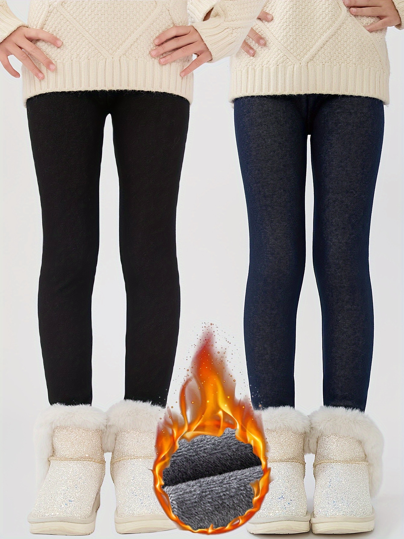 Comfy Stretchy Fleece Leggings Girls Fall Winter Kids - Temu Canada