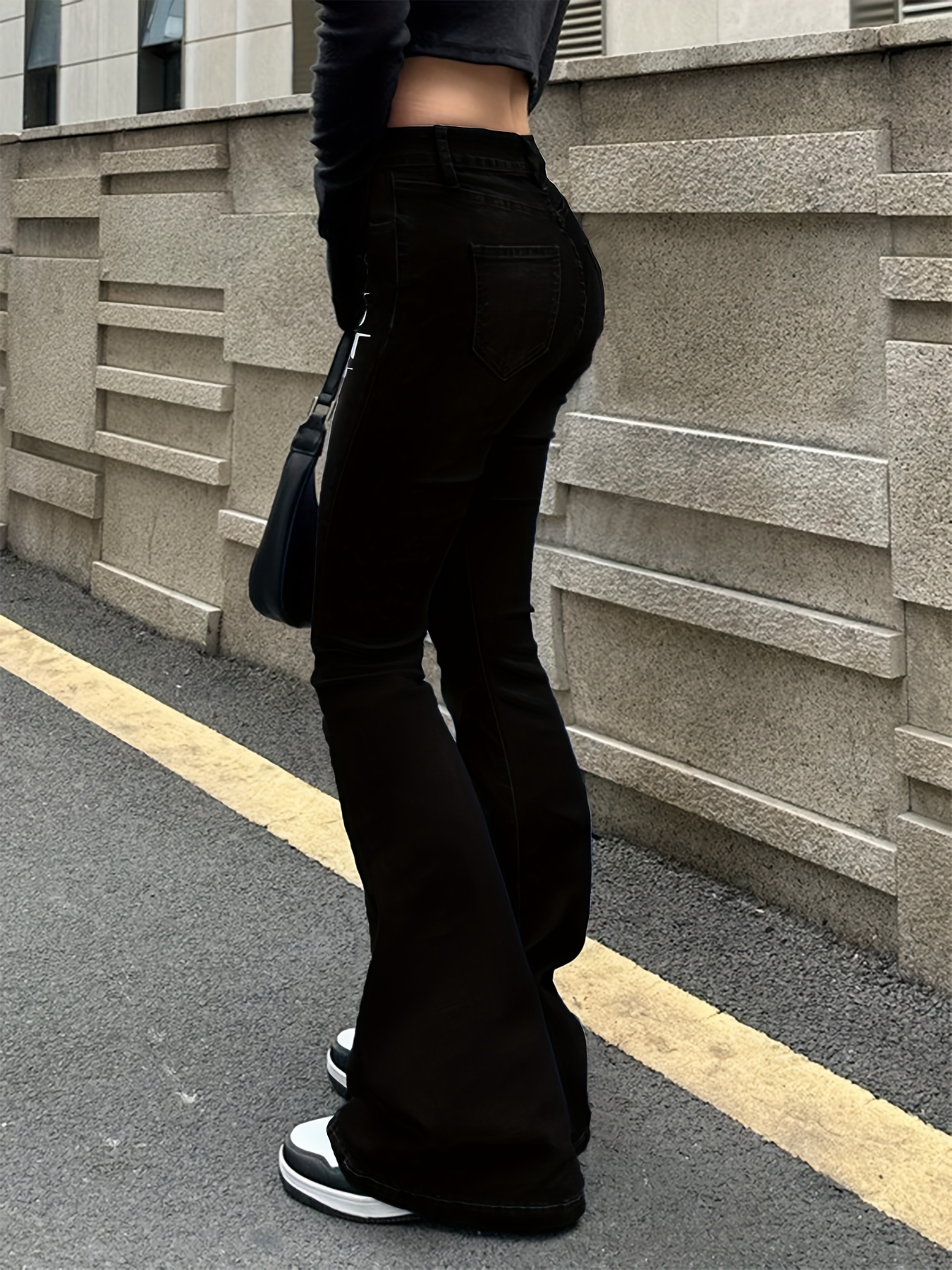 Hight Waist Bell Bottom Pants With Pockets. Goth Black Flare Pant. Black  Elastic Pant. Casual Black Trousers. Bell Bottom Leggings. Gothic 