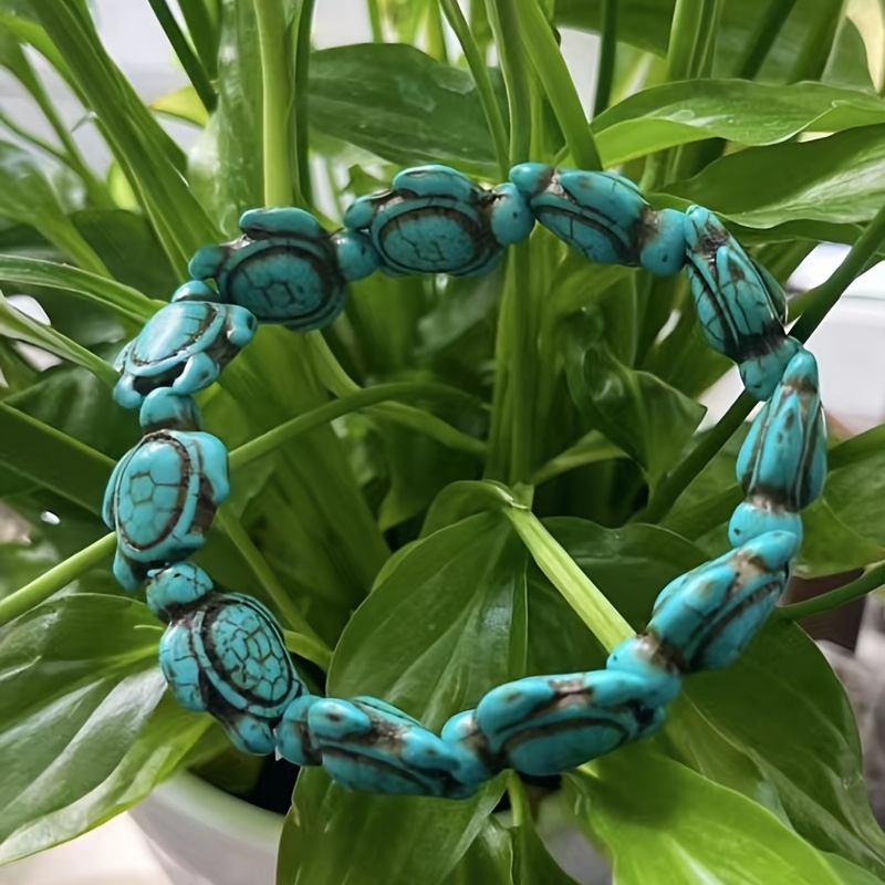 Vintage Turtle Turquoise Bracelet Natural Stone Stretch Gift
