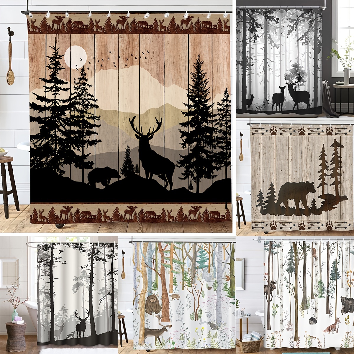 Rustic Forest Shower Curtains for Bathroom, Nature Mountain Tree Cool  Fabric Shower Curtain Set, Cabin Camper Bathroom Accessories Decor, Hooks  Included (72W X 72H)