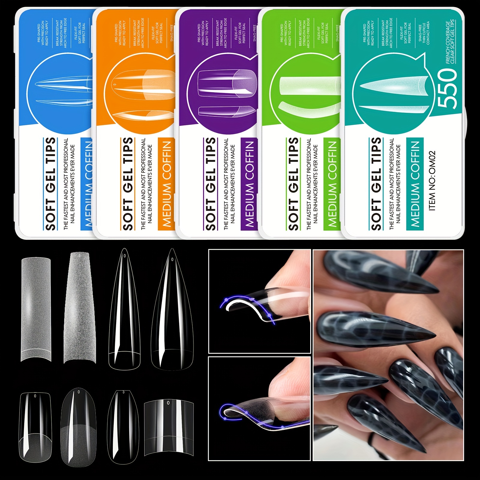 200 Pcs False Nail Tips DIY Nail Training Manicure Tool Nail Art Tips