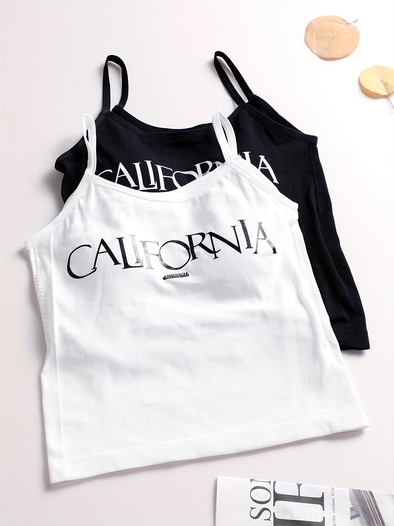 Pack Of 2 Black And White Crop Cami Tank Top For Women