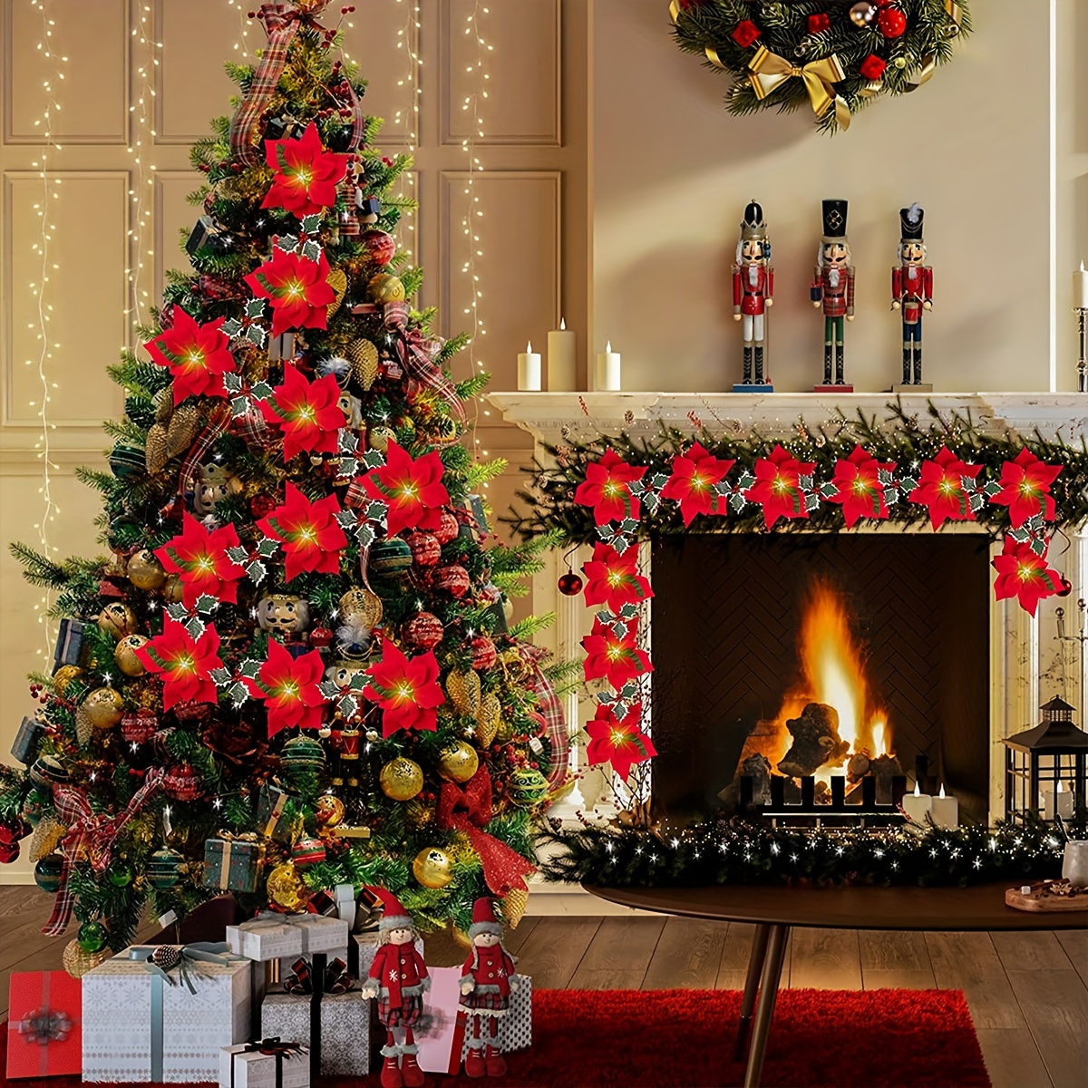 Guirlande de Noël Holiday Living intérieure avec poinsettias et