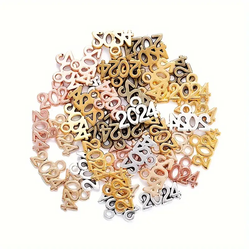 60pcs 2024 Year for Jewelry, Jewels Making Charms, Alloy 2024 Figures Number Charm Pendant for Keychain Necklace Bracelet Jewelry Making Craft,Temu