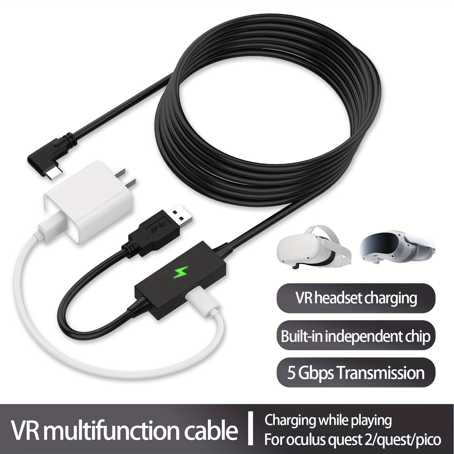 Link Cable For Oculus Quest 2, Fast Charing & Pc Data Transfer Usb C 3.2  Gen1 5gbps Pd Transfer Charging Cable Vr Headset Link Cable