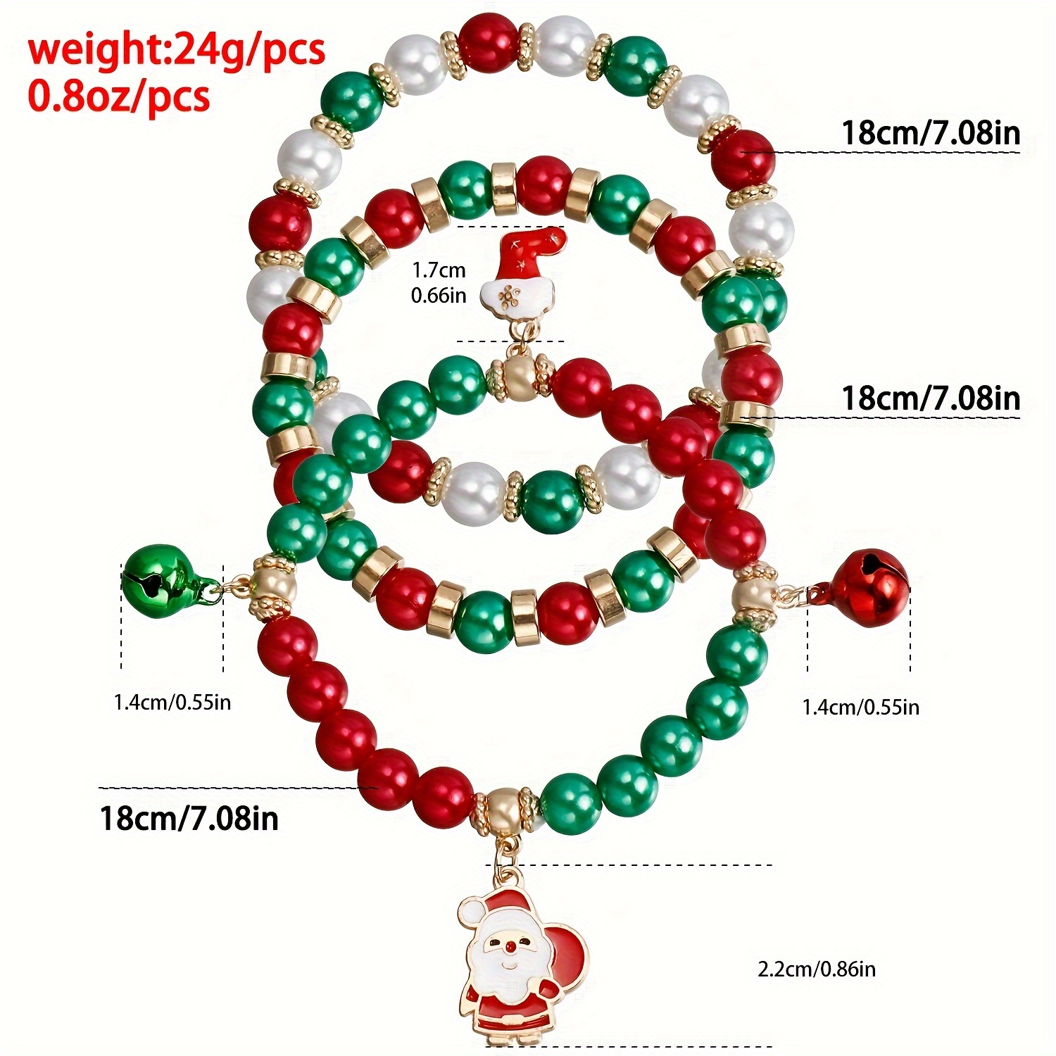 18cm Christmas String Beaded Charm Bracelet - Free Shipping to