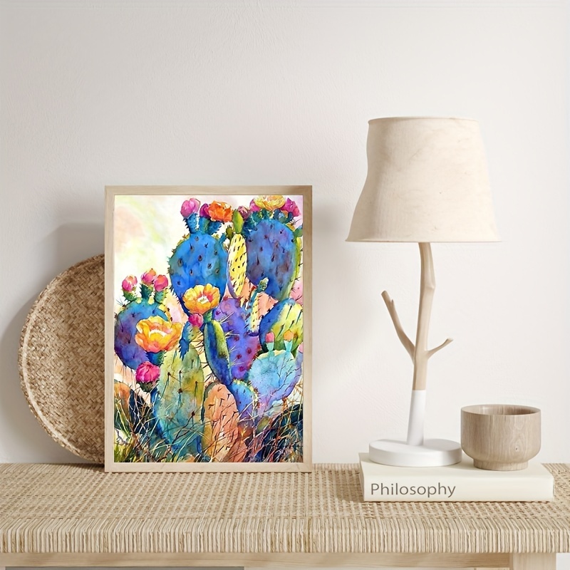Diy 5d Frameless Diamond Painting Cactus Colorful Flowers - Temu