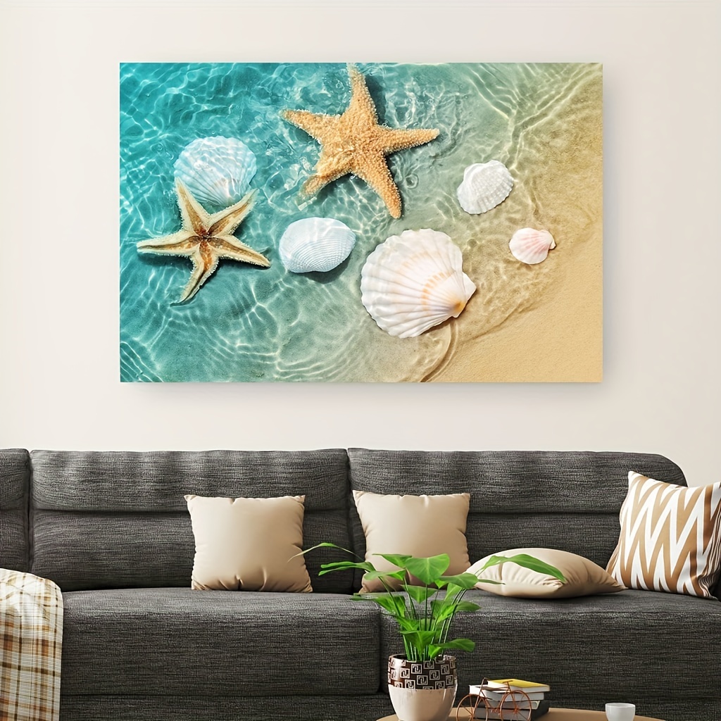  Beach Seashell Bathroom Wall Art Coastal Floral Pictures Wall  Decor Flower Starfish Canvas Painting Modern Home Decorations Artwork for  Bedroom Living Room Office Framed 16x12: Posters & Prints