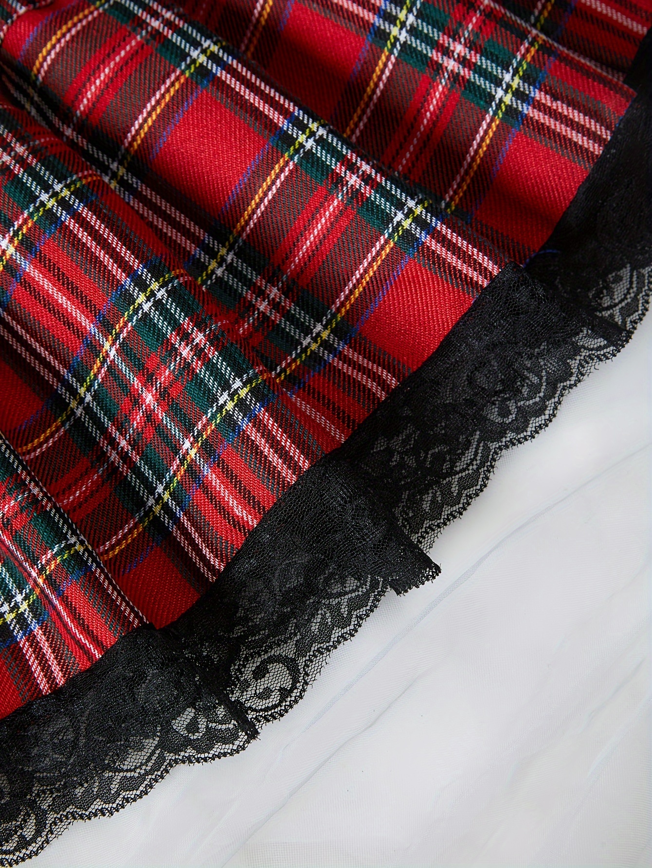 School Girl Black And Red Tartan Bra Set