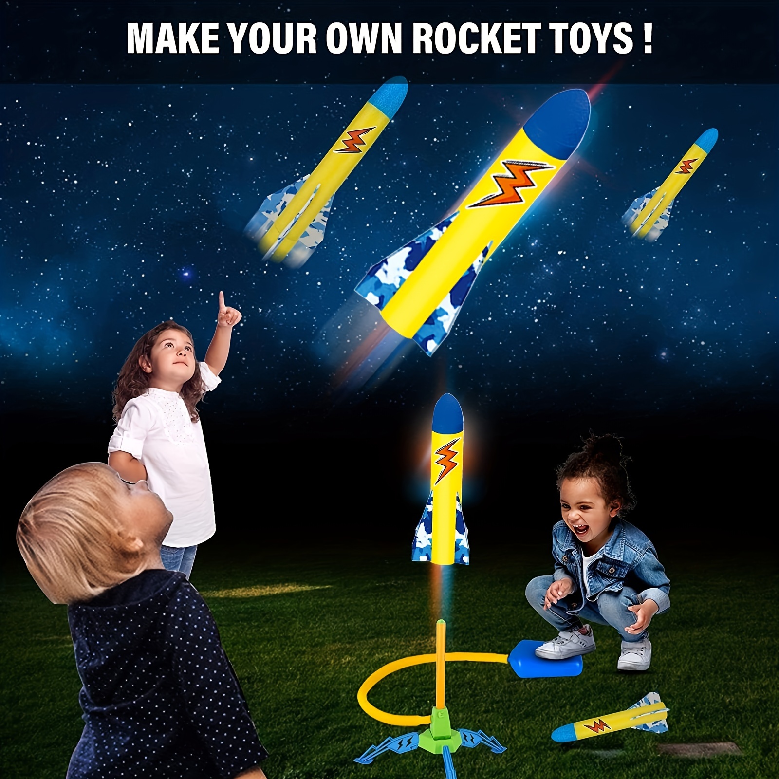 Jouet Lance-roquettes Pour Enfants - Tire Jusqu'à 100 Pieds Et Plus, 3  Fusées En Mousse Colorées, Rampe De Lancement - Jouet D'extérieur Amusant  Pour