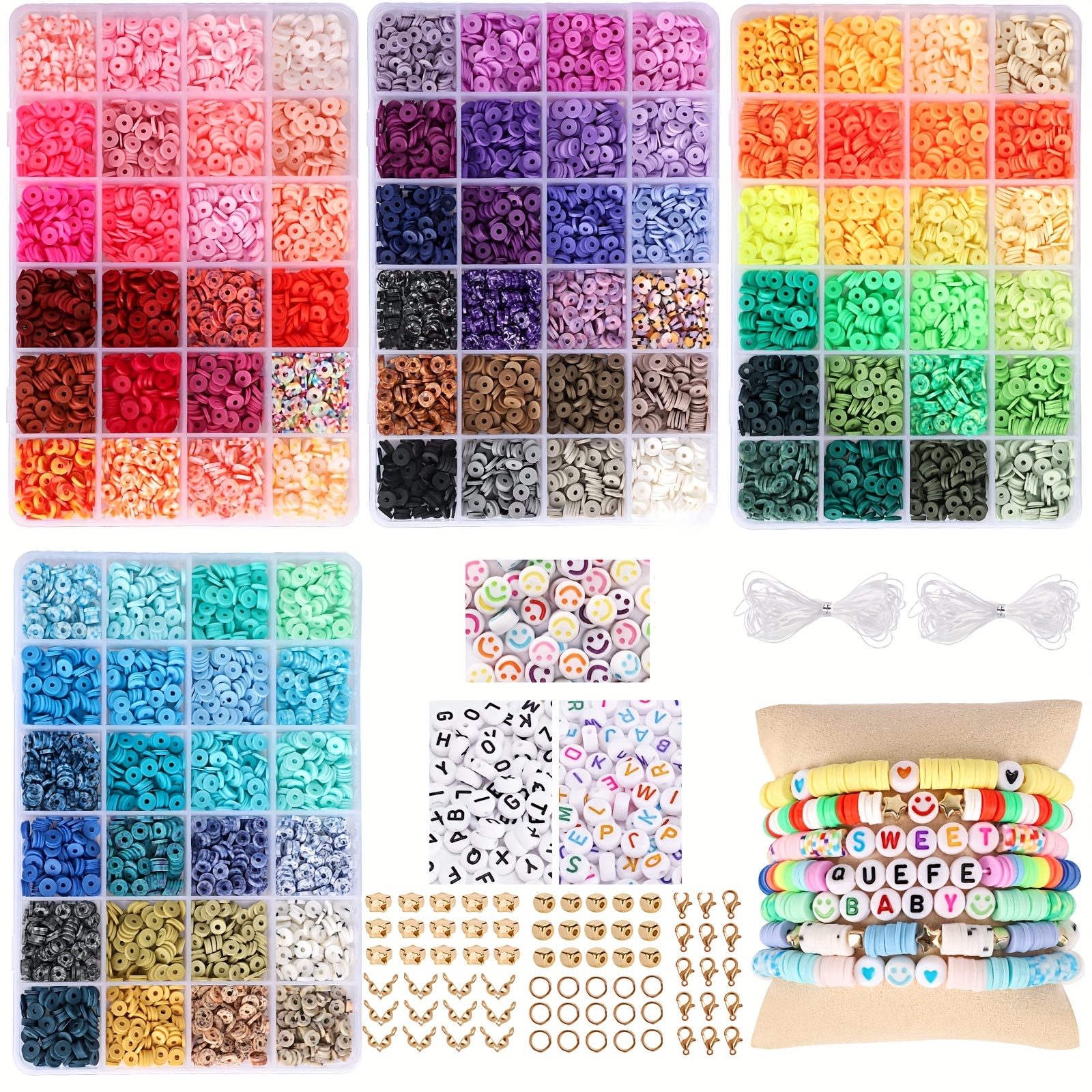 QUEFE 9000pcs, 72 Colors Clay Beads for Bracelet Making Kit for Girls 8-12,  Polymer Heishi Letter Beads for Jewelry Making, for Gifts, Crafts, Preppy