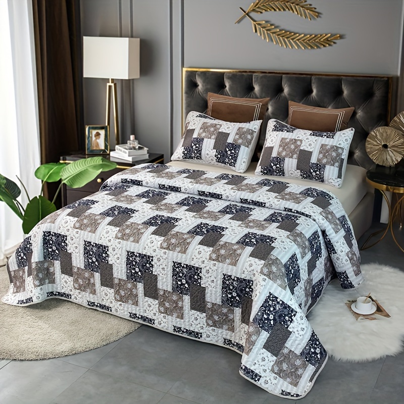 Floral Plaid Brushed Bedspread Set (1*bedspread + - Temu