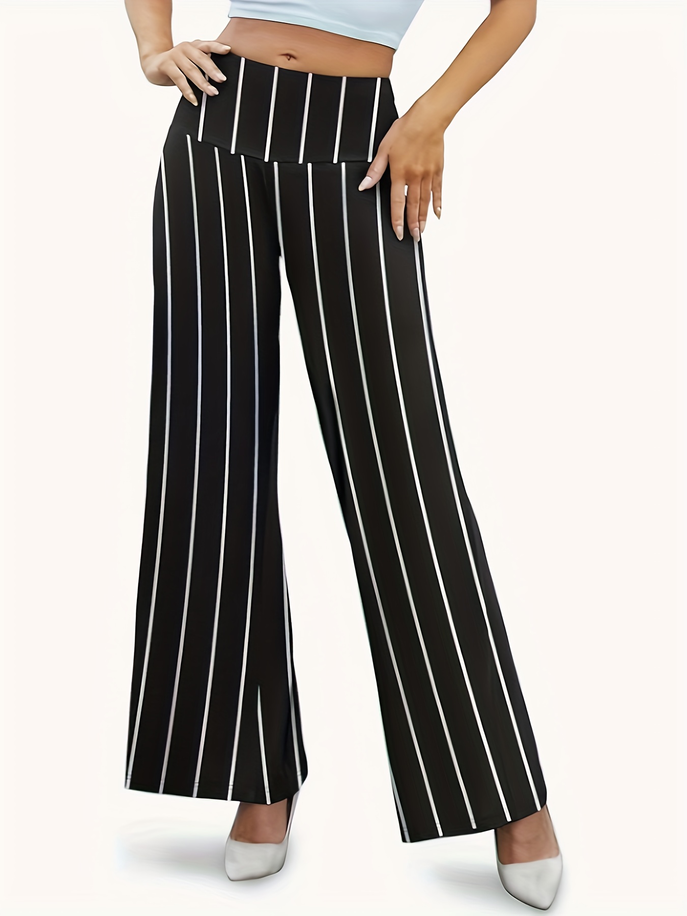 Women's stripe printing High Waist Wide Leg Long Pants Palazzo