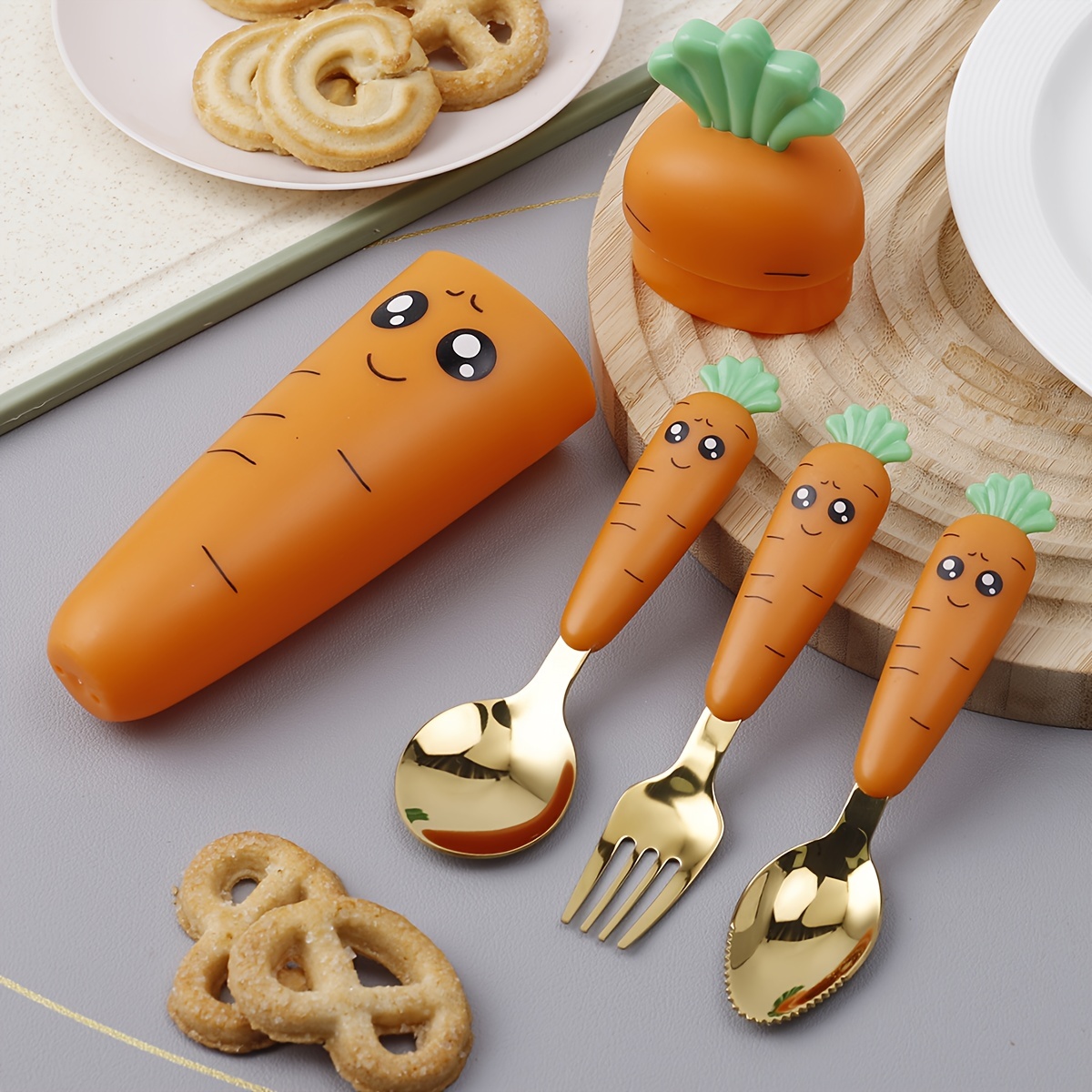 

4pcs Carrot Shape Travel Utensil Sets For Lunch, 304 Stainless Steel Camping Cutlery Set With Cute Carrot Shape & Storage Box, Reusable Flatware