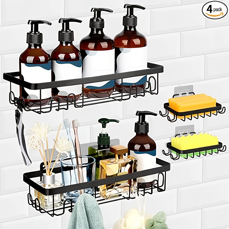 4 Pack Shower Caddy, Wall Mounted Bathroom Shower Organizer, Strong  Adhesive Shower Organizer Shelf, Black