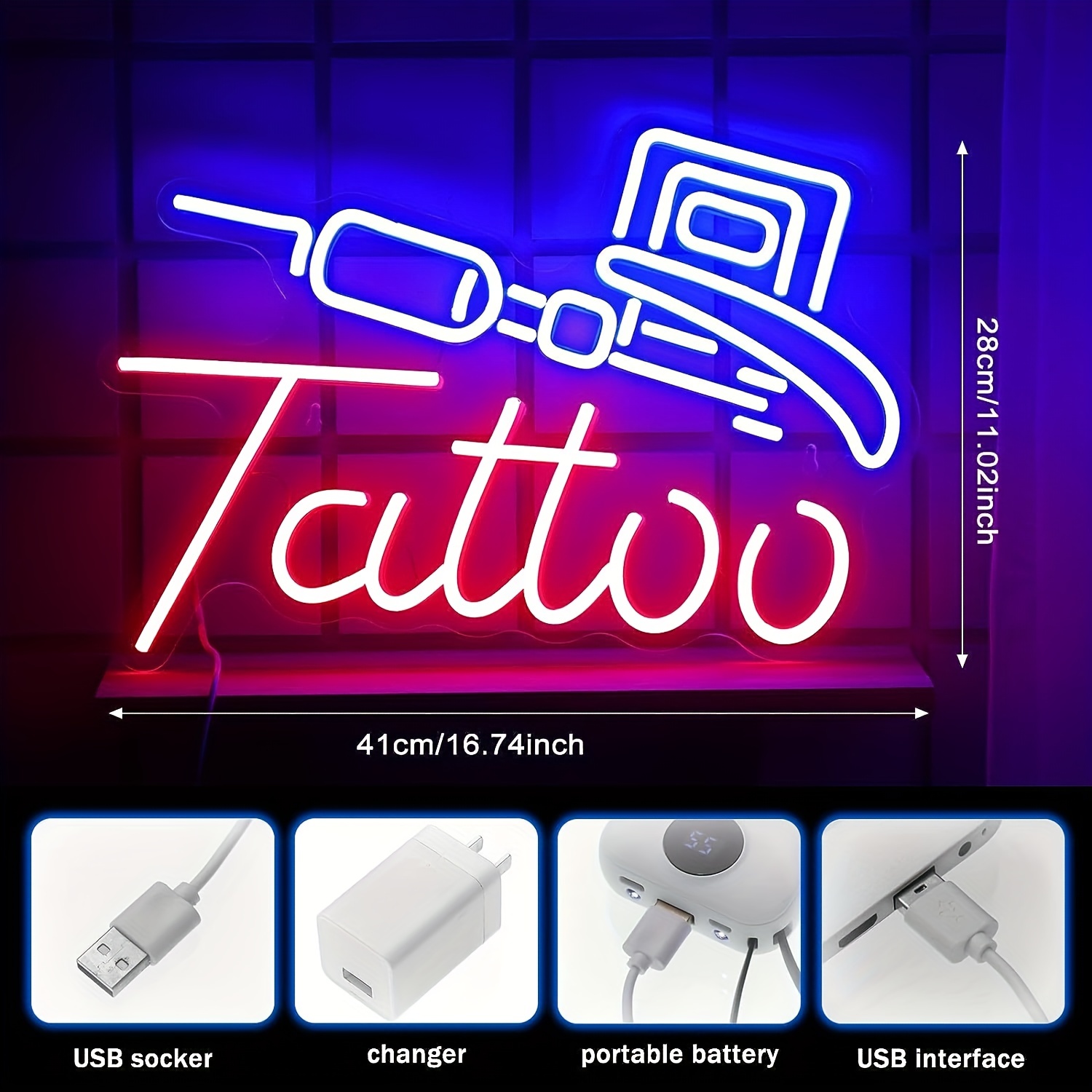 Tattoo Neon Sign Dimmable Tattoo Neon Light LED Neon Sign for Wall Decor Light Up Sign for Tattoo Salon Studio Shop Business Logo Bedroom Beer Bar