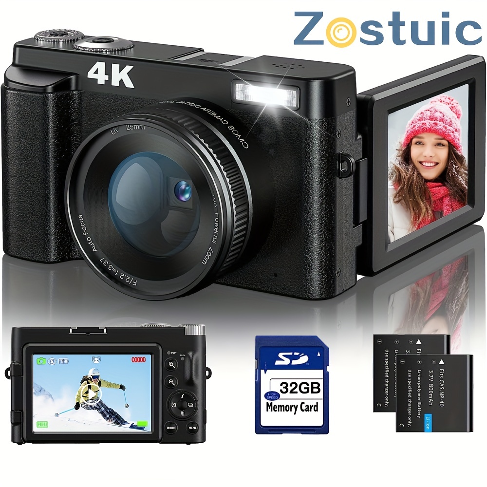 Videocámara 4K Ultra HD, 48MP 30FPS grabadora de video Cámara digital de 3  pulgadas, pantalla abatible de 3 pulgadas, zoom digital 18X, cámara de