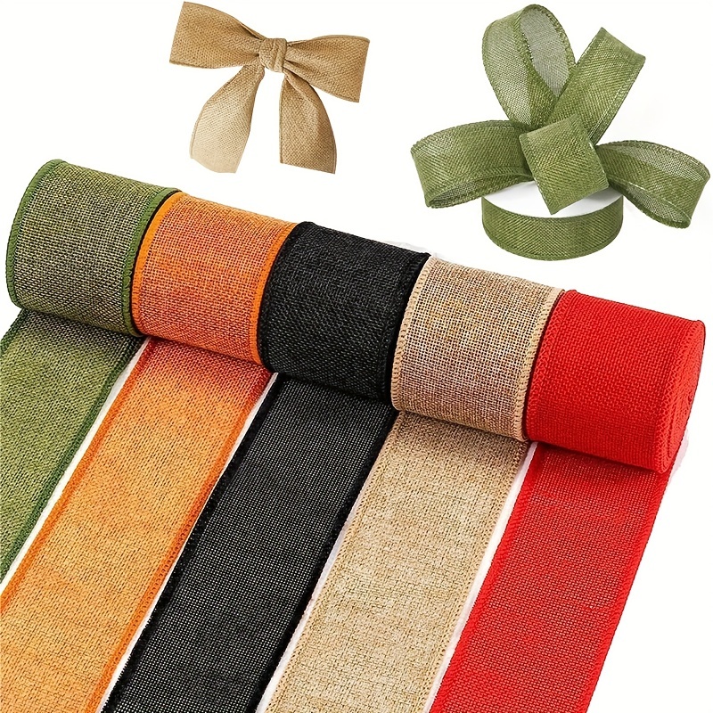

1pc, Burlap Ribbon Wired Ribbon, Gift Wrapping Fall Wired Ribbon, Christmas Gift Wrapping Bows Wreaths, 5/10 Yards Rustic Crafts Supplies For Thanksgiving Holiday Wedding Decoration