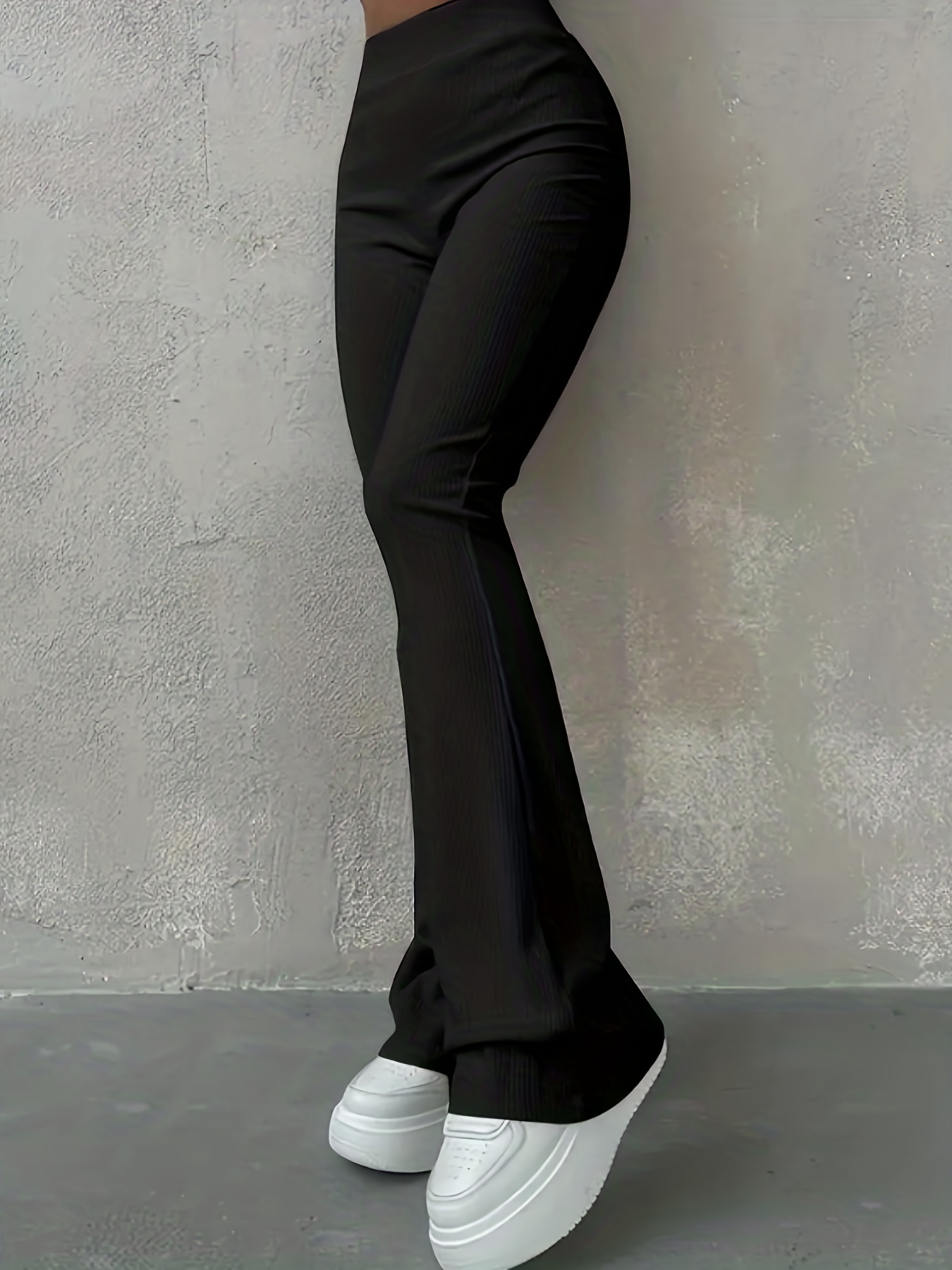 Faux Leather Flare Leg Pants Casual Slim Long Length Pants - Temu Canada