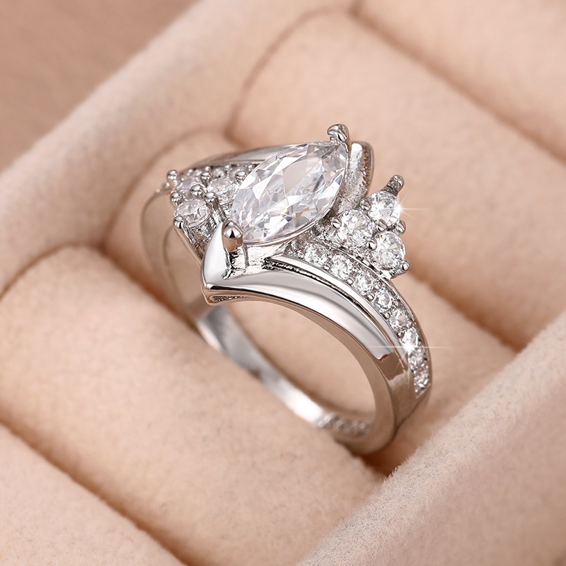 925 Silver Plated Zircon Ring Fashion Women Marquise Ring Bridal Wedding  Fine Jewelry Daily Casual Accessories