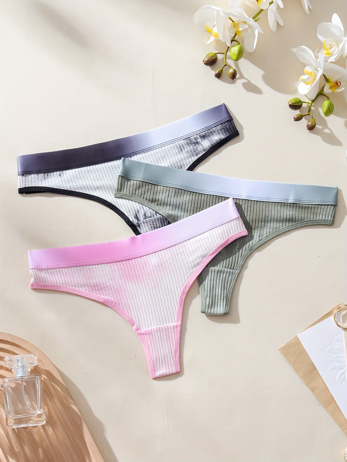 3pcs Tie Dye Print Thongs, Soft & Comfy Stretchy Intimates Panties, Women's  Lingerie & Underwear