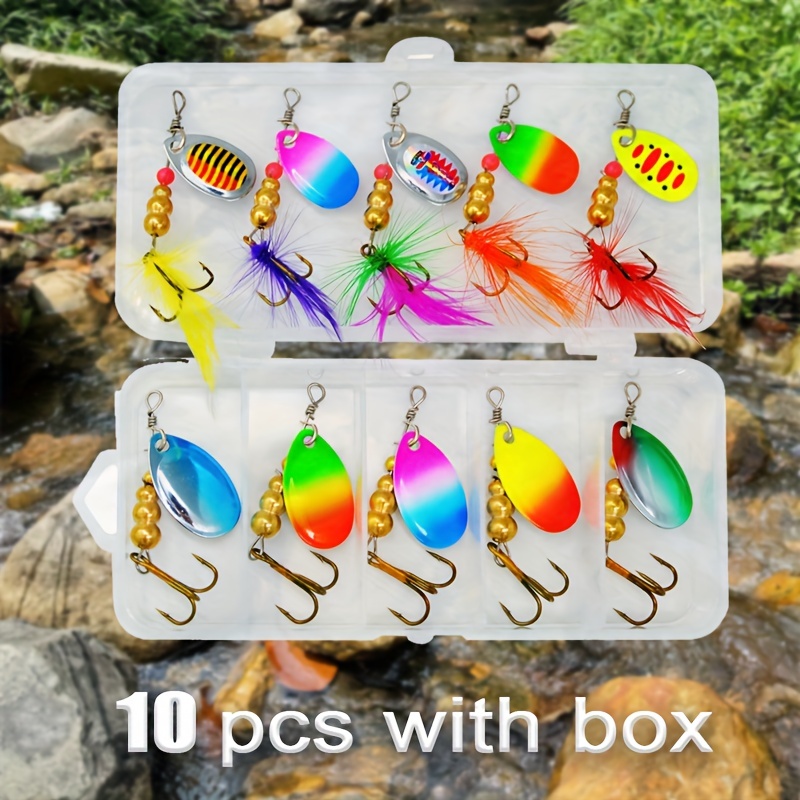 10pcs Metal Fishing Lure Set, Bright Color Fishing Baits, Artificial Lures  For Trout Pike Perch Bass Salmon Fishing, Fishing Accessories