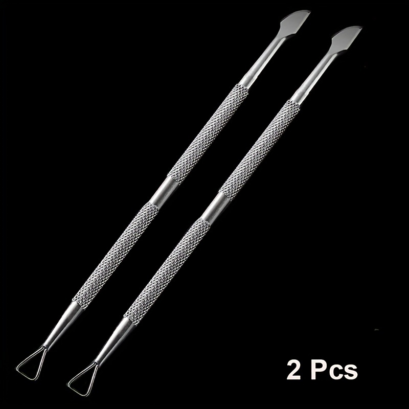 Image of 2pcs Jearlyu Professional Stainless Steel Dual-ended Nail Pushes - Precision Cuticle Trimmer & Polisher For Uv Gel And Acrylic Removal, Ergonomic Grip, Salon-quality Manicure Tools, Nail Tech Supplies
