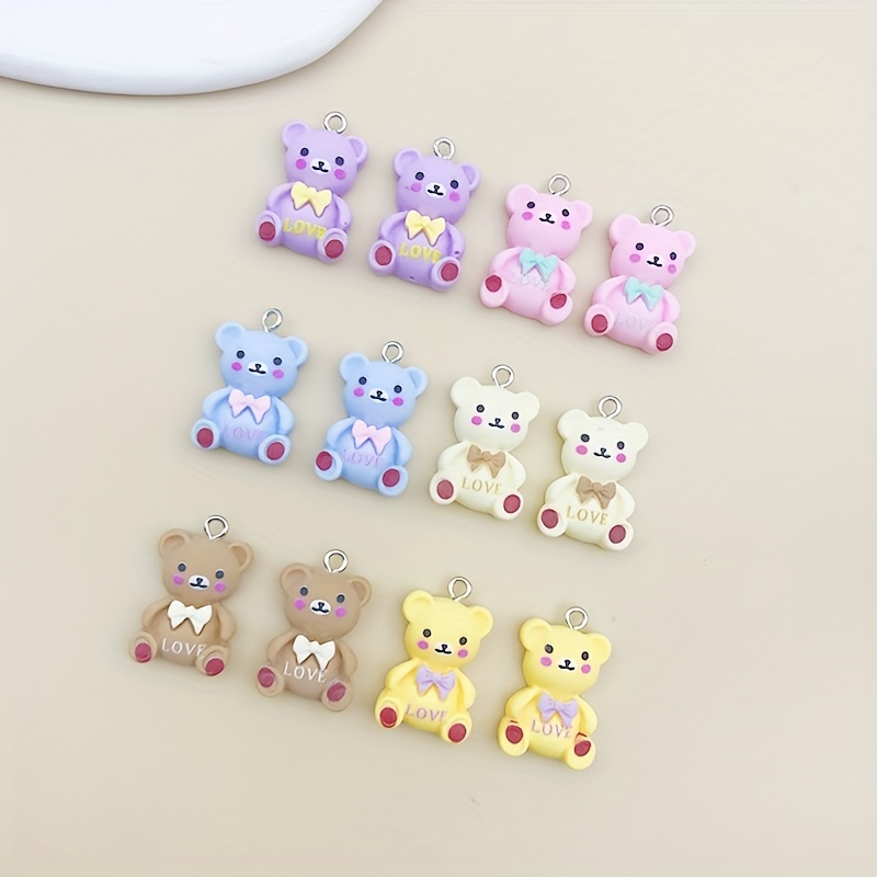 12pcs/lot 3D Resin Cartoon Charms 6 Colors Cute Bear Shape Charms Pendant  For DIY Necklaces Earrings Bracelets Keychain Jewelry Making Findings