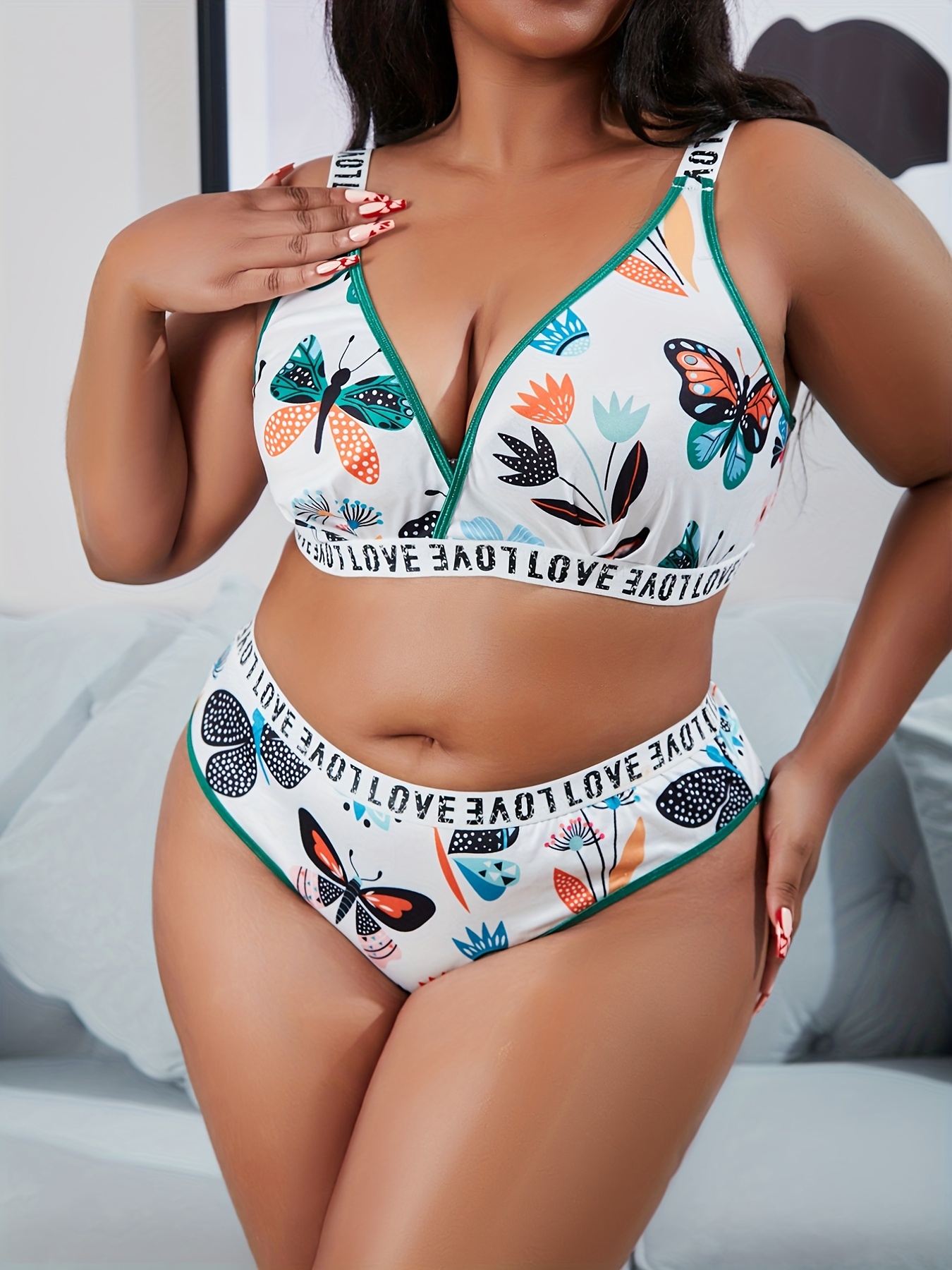 Plus Size Sexy Pajamas Set Women's Plus Butterfly Print - Temu
