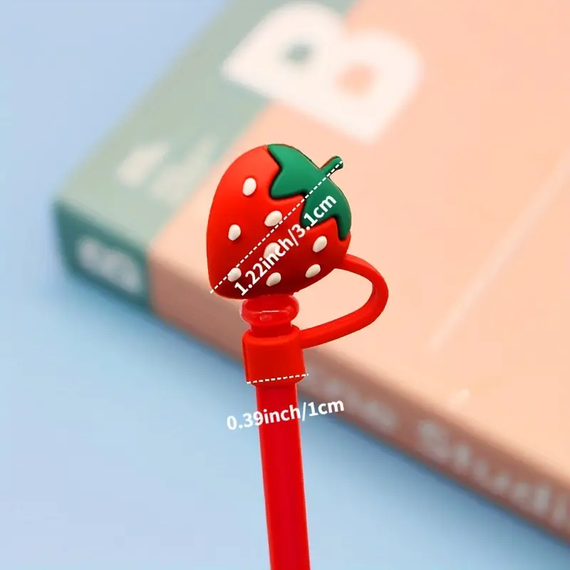 Cute Silicone Straw Plug, Reusable Drinking Dust Caps, Cartoon Plugs Cover,  Splash Proof Straw Tips, Cup Straw Accessories (Red Strawberry)
