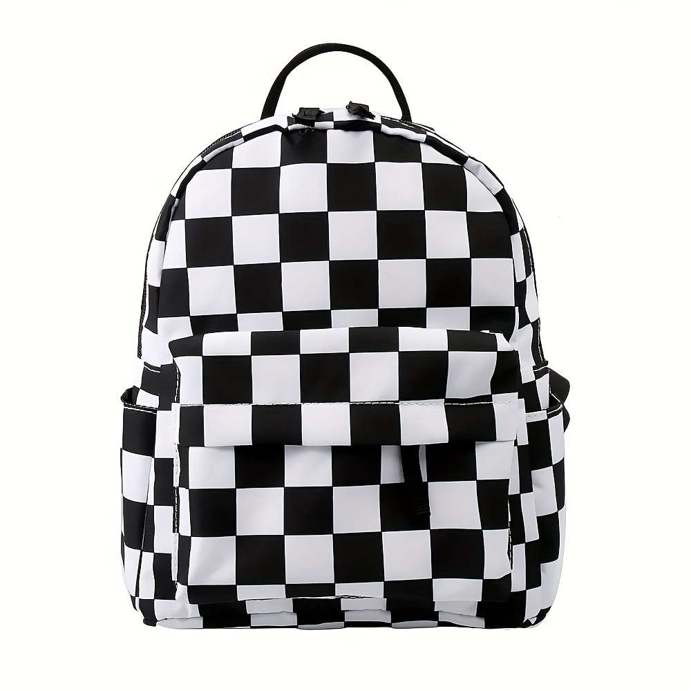 Vintage All-over Checkerboard Pattern Backpack, Classic Zipper