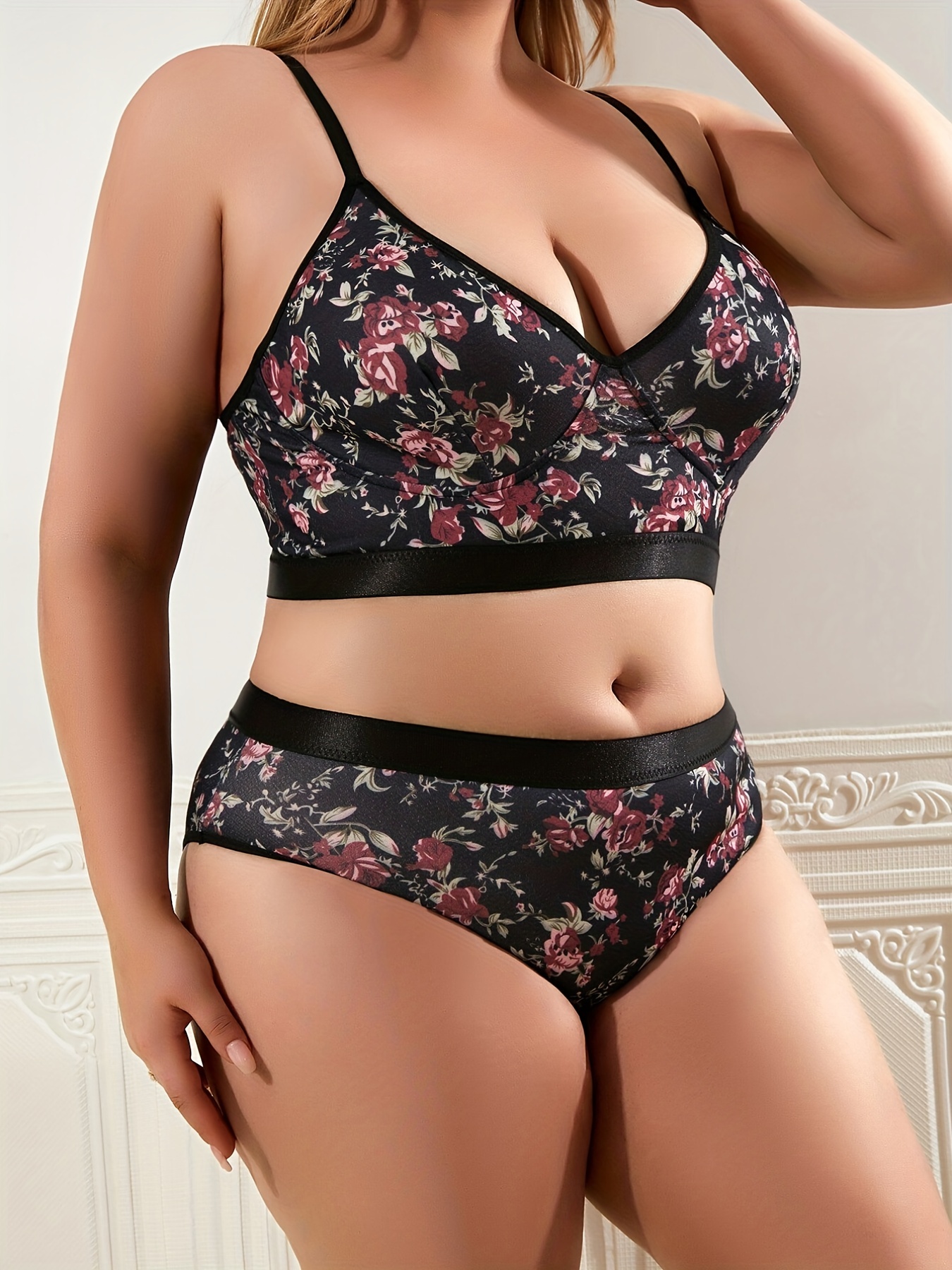 Plus Size Embroidered Floral Semi Sheer Push Sexy Lingerie - Temu