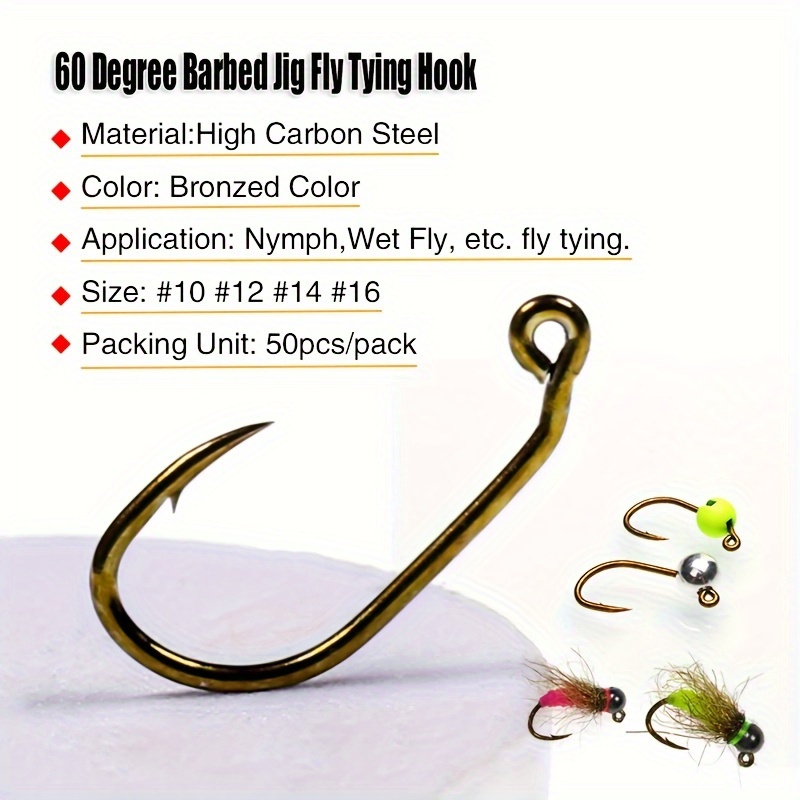 Vtwins 50 Barbed Barbless Fly Tying Hooks 60 Degree Jig Nymph Streamer Hook  Dry Wet Caddis Salmon Trout Fly Fishing Hook Tackle - AliExpress