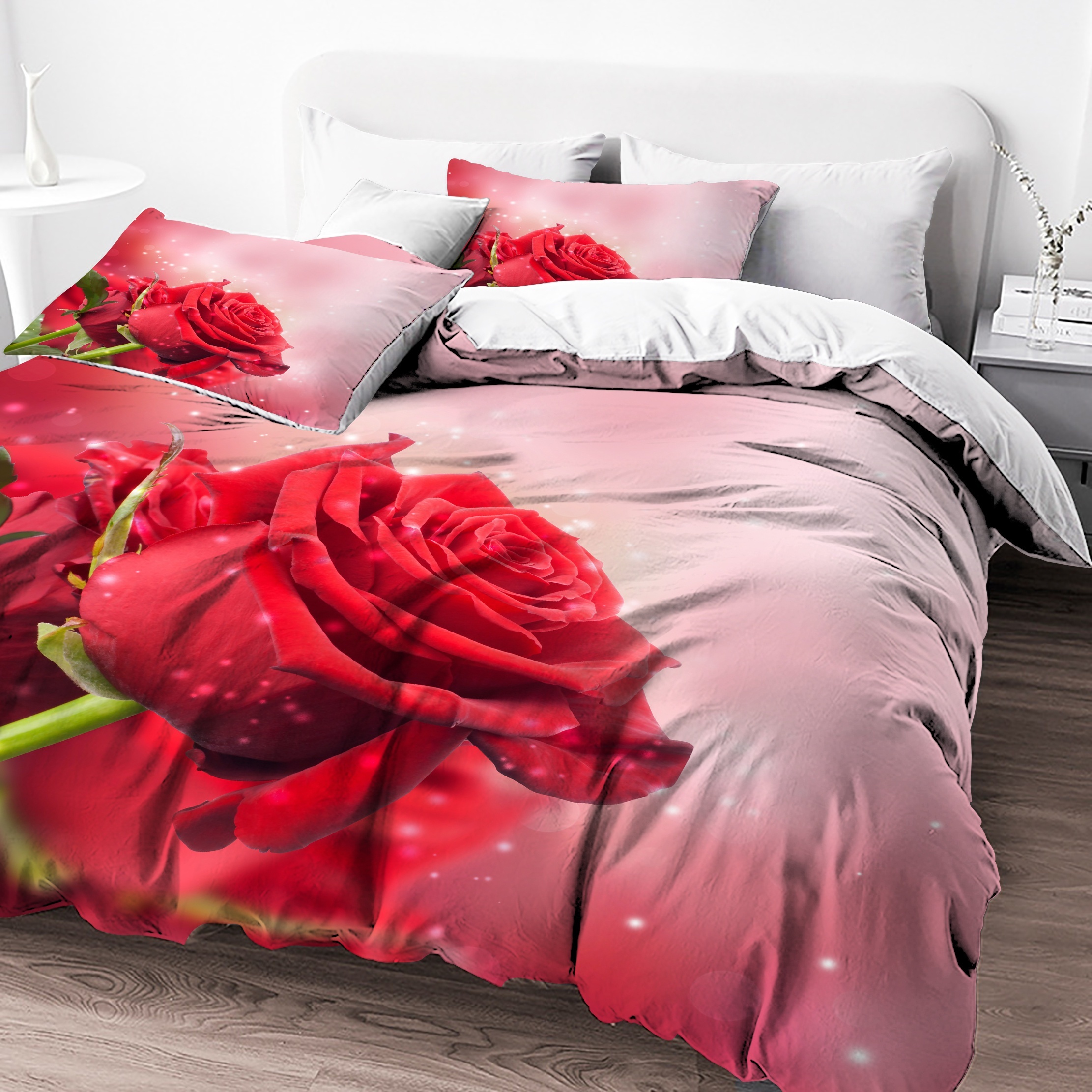 Duvet Cover Set 3d Red Rose Print Bedding Set Soft - Temu Australia