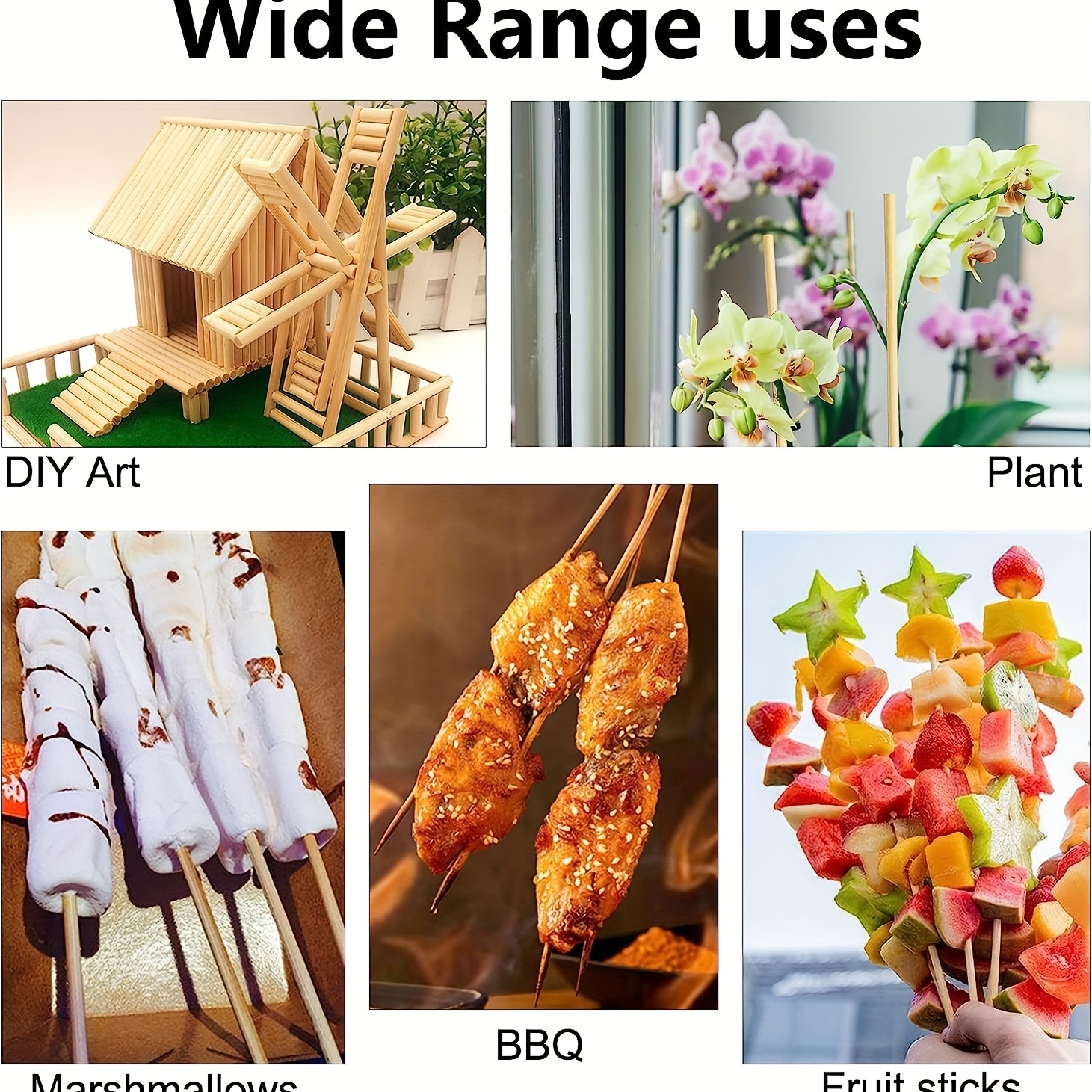 Bamboo Skewer Sticks, 600 Pack of 12 inch Organic Wooden Barbecue Kabob  Skewers, Best for Grill, BBQ, Kebab, Marshmallow Roasting or Fruit Sticks