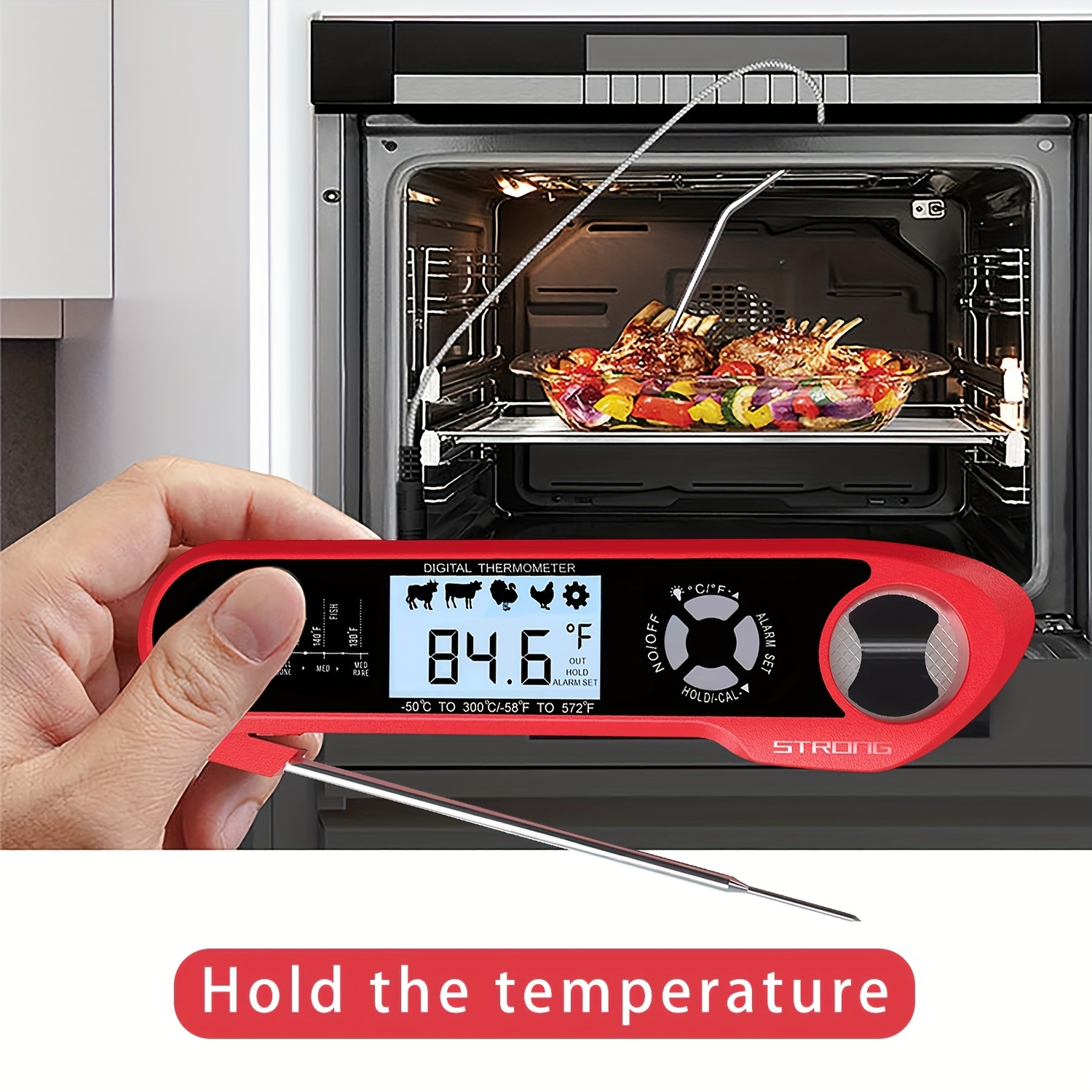 Termómetro para horno de cocina, termómetro de horno de acero inoxidable,  amplio rango de temperatura, termómetro de carne para cocina, barbacoa
